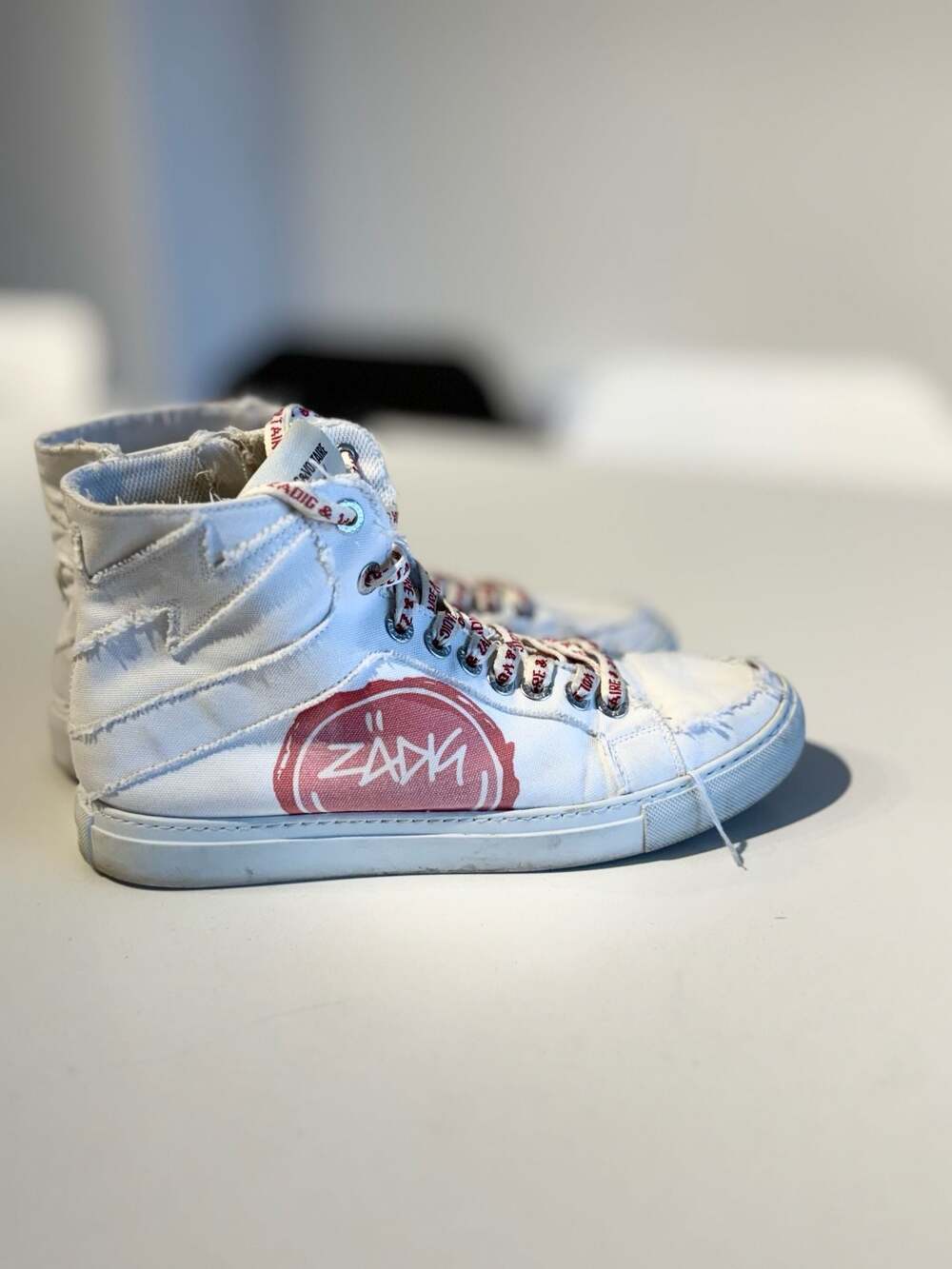 Zadig & Voltaire Joe Distressed Canvas High Top Sneakers Size 41